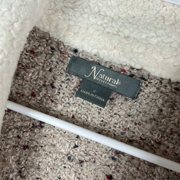 Natural Reflections Sherpa-Lined Open Front Cardigan Sweater Women’s Small Beige - Picture 6 of 7